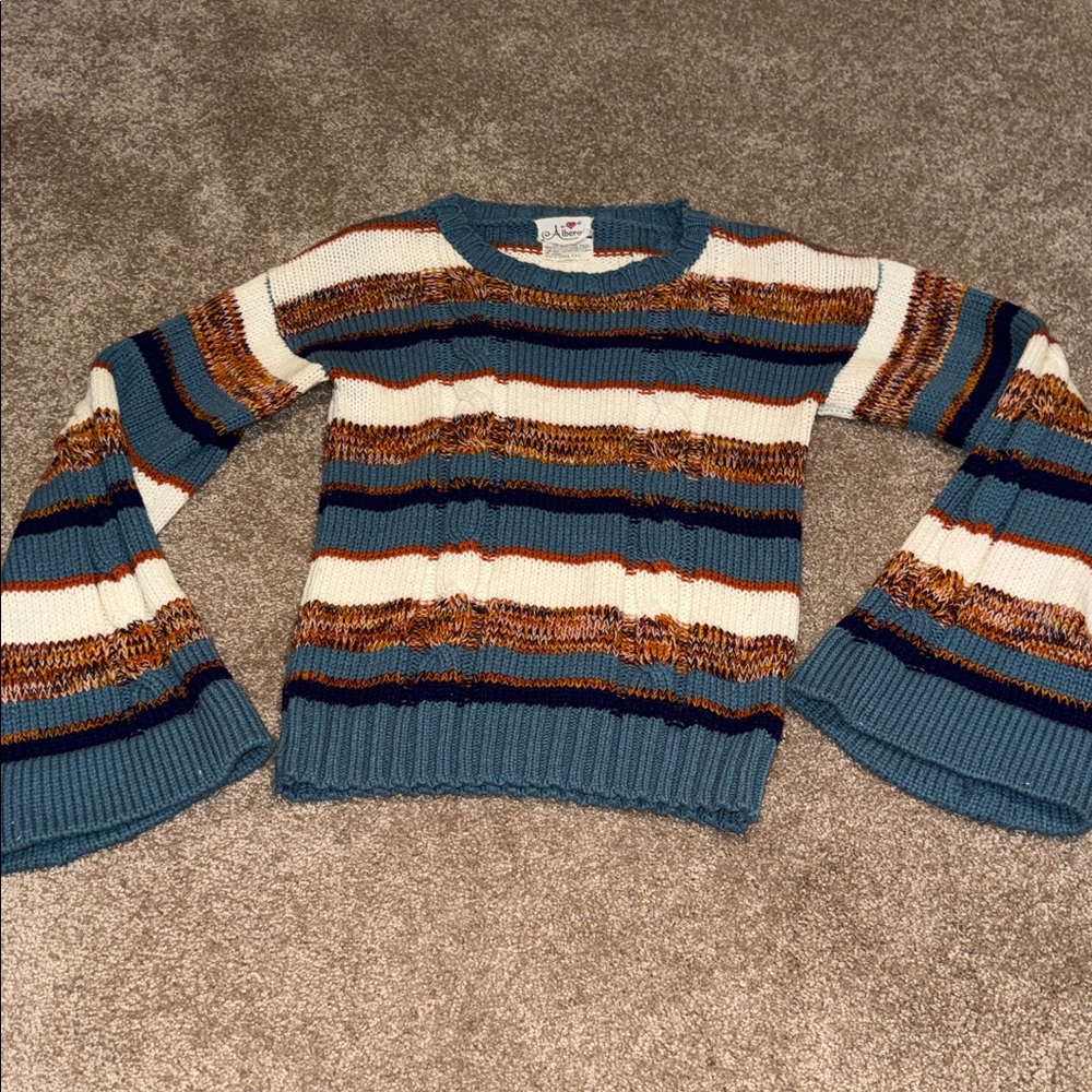 1980s Alberoy Multi-Color Cable Knit Sweater Bell Sleeve - Medium. B9